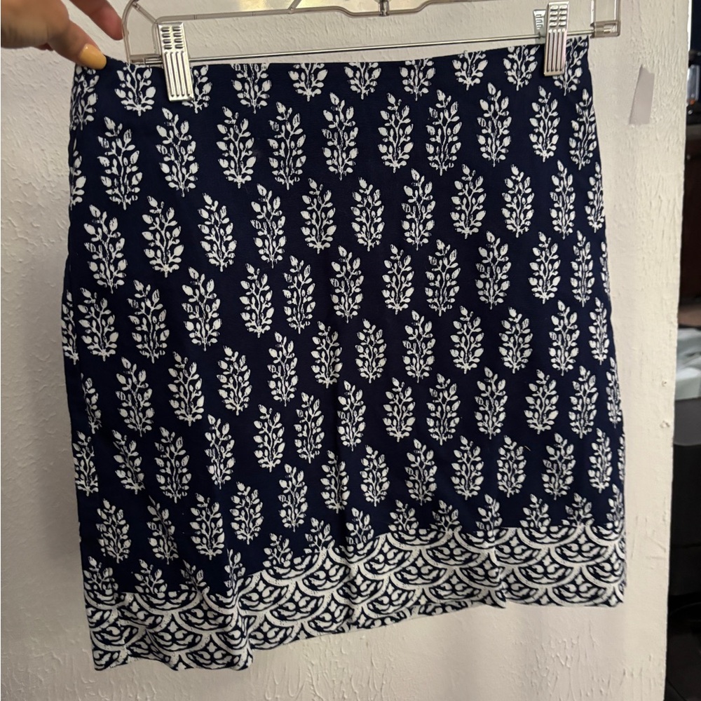 Talbots Navy and White Leaf Print Mini Skirt